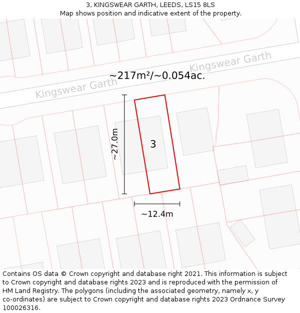 3, KINGSWEAR GARTH, LEEDS, LS15 8LS: Plot and title map
