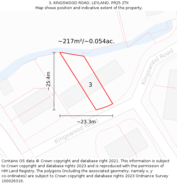 3, KINGSWOOD ROAD, LEYLAND, PR25 2TX: Plot and title map