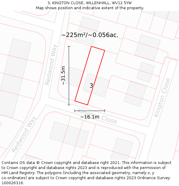 3, KINGTON CLOSE, WILLENHALL, WV12 5YW: Plot and title map