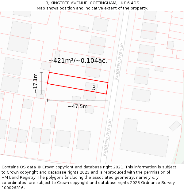 3, KINGTREE AVENUE, COTTINGHAM, HU16 4DS: Plot and title map