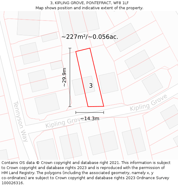3, KIPLING GROVE, PONTEFRACT, WF8 1LF: Plot and title map