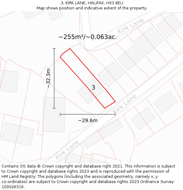 3, KIRK LANE, HALIFAX, HX3 8EU: Plot and title map