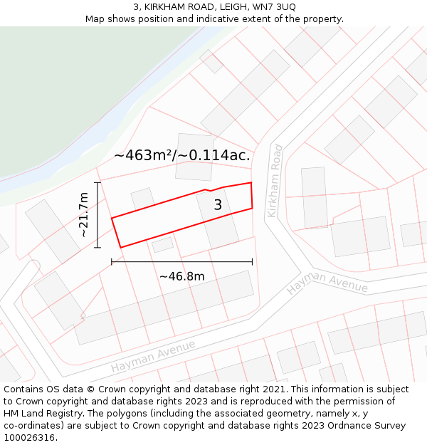 3, KIRKHAM ROAD, LEIGH, WN7 3UQ: Plot and title map