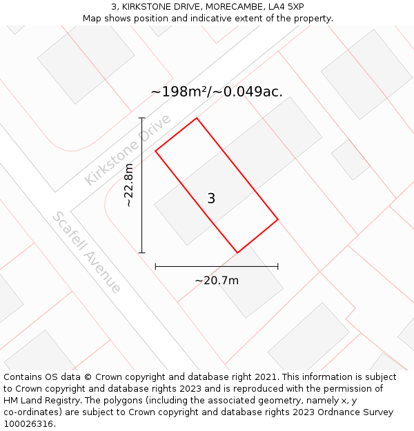 3, KIRKSTONE DRIVE, MORECAMBE, LA4 5XP: Plot and title map