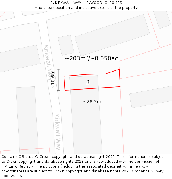 3, KIRKWALL WAY, HEYWOOD, OL10 3FS: Plot and title map