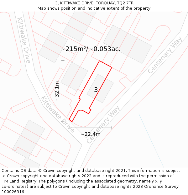 3, KITTIWAKE DRIVE, TORQUAY, TQ2 7TR: Plot and title map