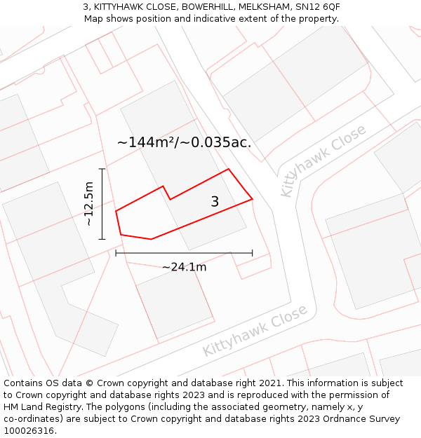 3, KITTYHAWK CLOSE, BOWERHILL, MELKSHAM, SN12 6QF: Plot and title map