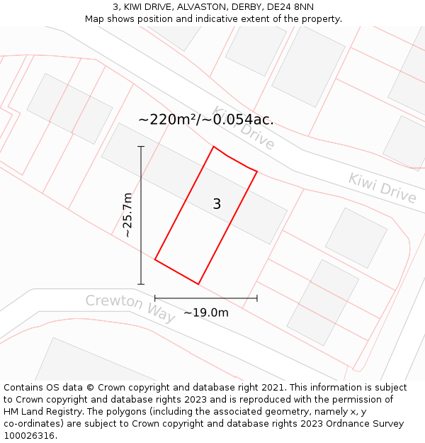 3, KIWI DRIVE, ALVASTON, DERBY, DE24 8NN: Plot and title map