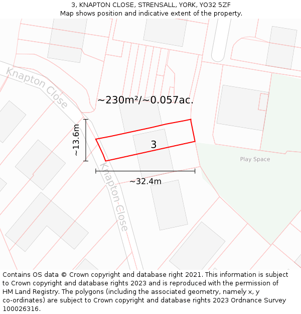 3, KNAPTON CLOSE, STRENSALL, YORK, YO32 5ZF: Plot and title map