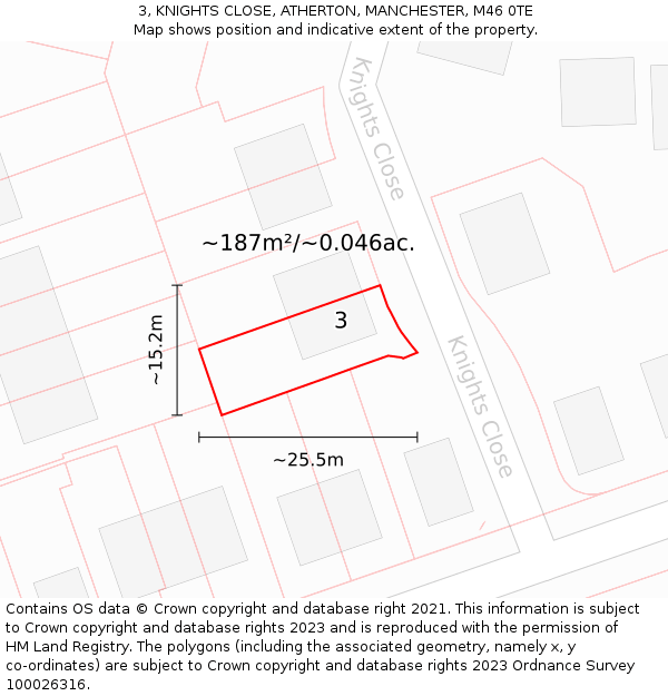 3, KNIGHTS CLOSE, ATHERTON, MANCHESTER, M46 0TE: Plot and title map