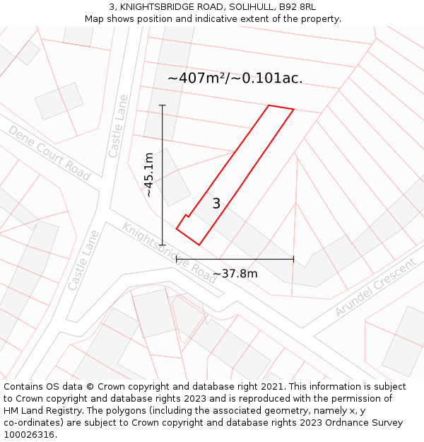 3, KNIGHTSBRIDGE ROAD, SOLIHULL, B92 8RL: Plot and title map