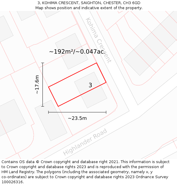 3, KOHIMA CRESCENT, SAIGHTON, CHESTER, CH3 6GD: Plot and title map