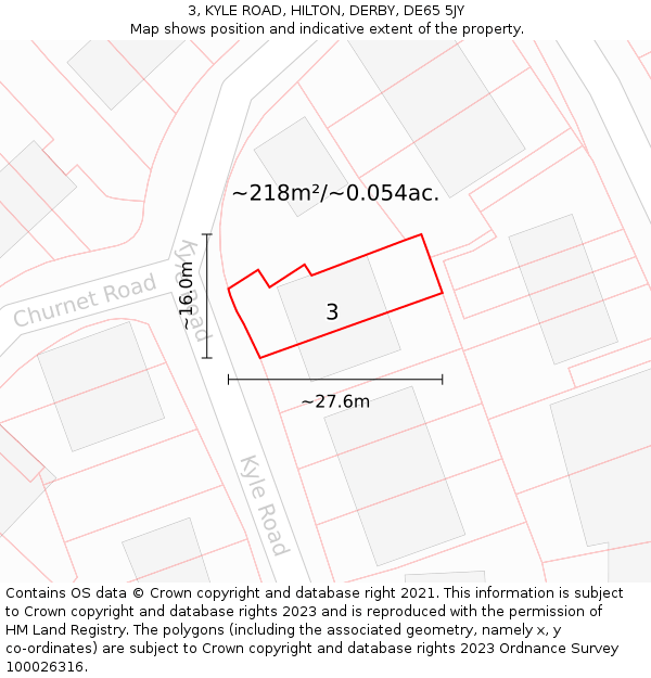 3, KYLE ROAD, HILTON, DERBY, DE65 5JY: Plot and title map
