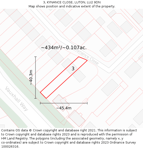 3, KYNANCE CLOSE, LUTON, LU2 9DN: Plot and title map