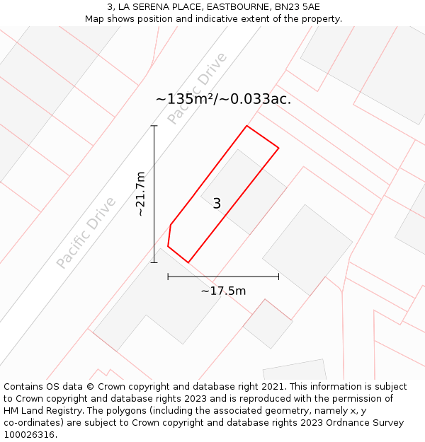 3, LA SERENA PLACE, EASTBOURNE, BN23 5AE: Plot and title map