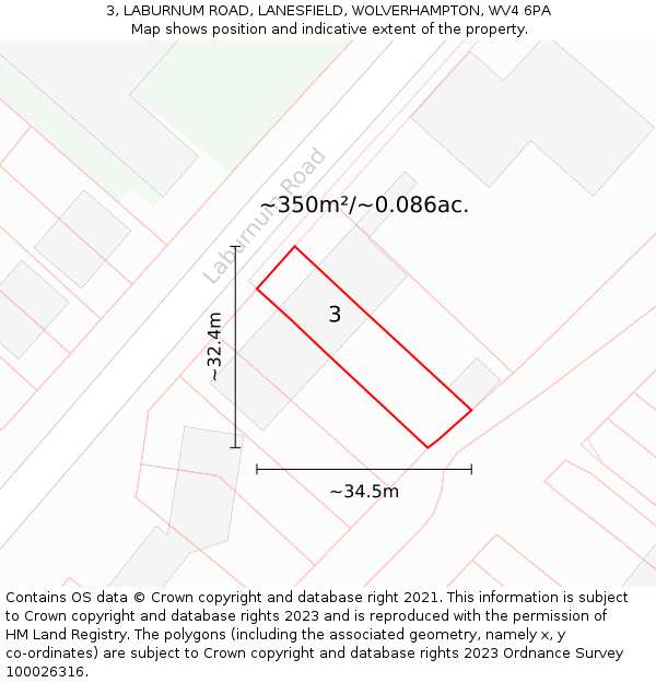 3, LABURNUM ROAD, LANESFIELD, WOLVERHAMPTON, WV4 6PA: Plot and title map