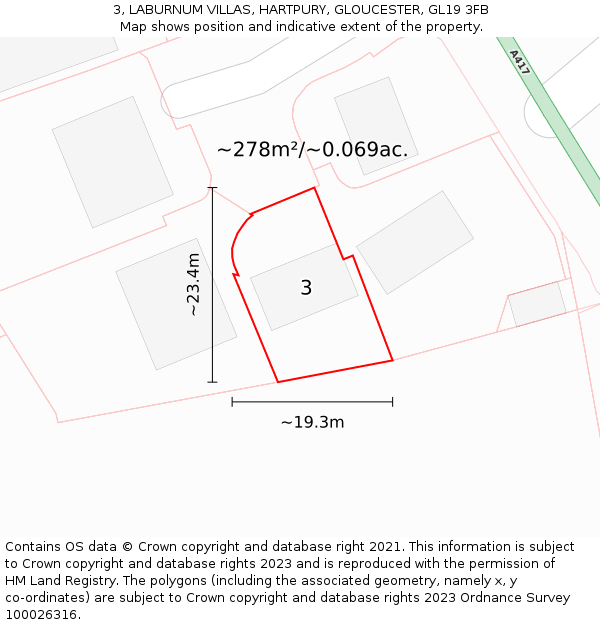 3, LABURNUM VILLAS, HARTPURY, GLOUCESTER, GL19 3FB: Plot and title map