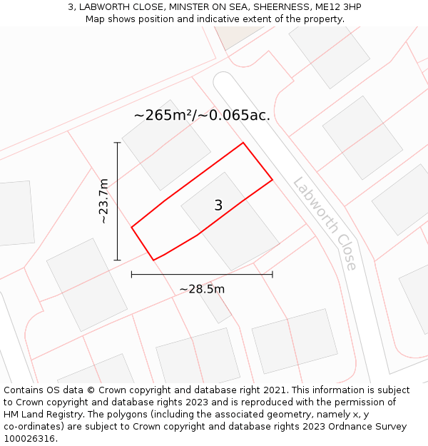 3, LABWORTH CLOSE, MINSTER ON SEA, SHEERNESS, ME12 3HP: Plot and title map