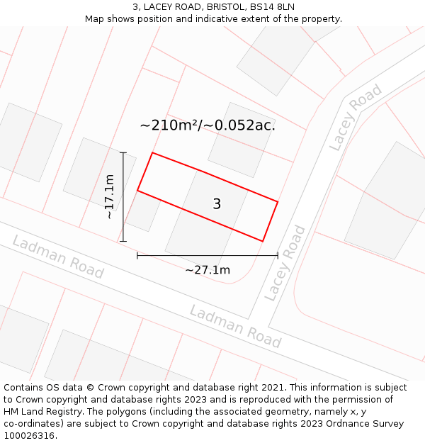 3, LACEY ROAD, BRISTOL, BS14 8LN: Plot and title map