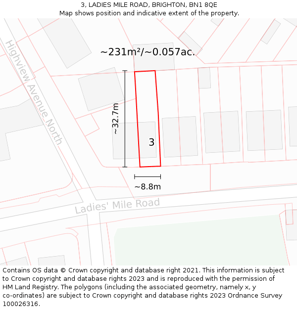 3, LADIES MILE ROAD, BRIGHTON, BN1 8QE: Plot and title map