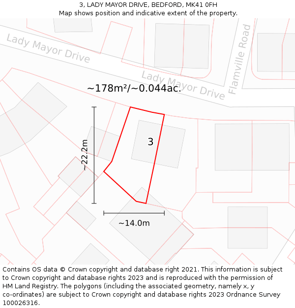 3, LADY MAYOR DRIVE, BEDFORD, MK41 0FH: Plot and title map