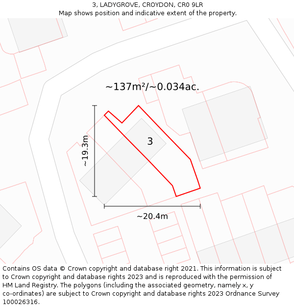 3, LADYGROVE, CROYDON, CR0 9LR: Plot and title map