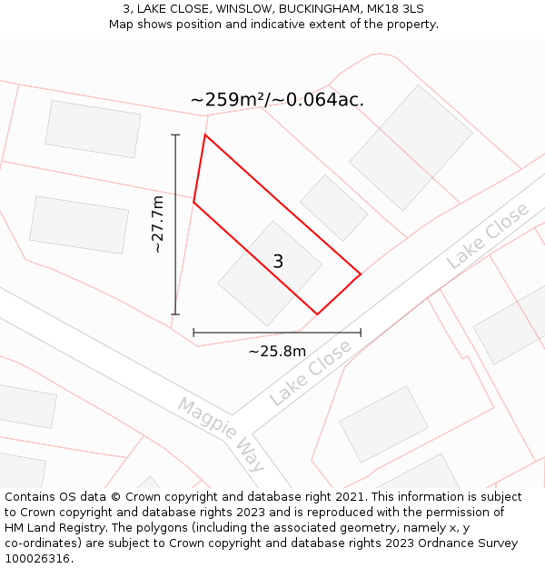 3, LAKE CLOSE, WINSLOW, BUCKINGHAM, MK18 3LS: Plot and title map