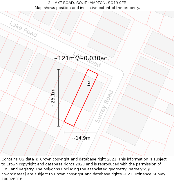 3, LAKE ROAD, SOUTHAMPTON, SO19 9EB: Plot and title map