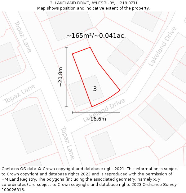 3, LAKELAND DRIVE, AYLESBURY, HP18 0ZU: Plot and title map