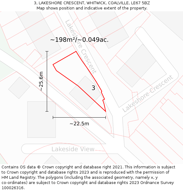3, LAKESHORE CRESCENT, WHITWICK, COALVILLE, LE67 5BZ: Plot and title map