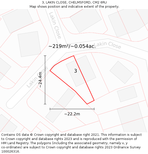 3, LAKIN CLOSE, CHELMSFORD, CM2 6RU: Plot and title map