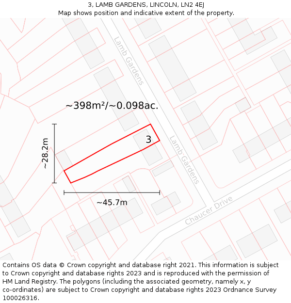 3, LAMB GARDENS, LINCOLN, LN2 4EJ: Plot and title map