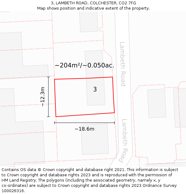 3, LAMBETH ROAD, COLCHESTER, CO2 7FG: Plot and title map