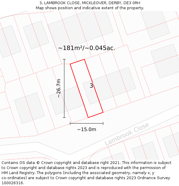 3, LAMBROOK CLOSE, MICKLEOVER, DERBY, DE3 0RH: Plot and title map