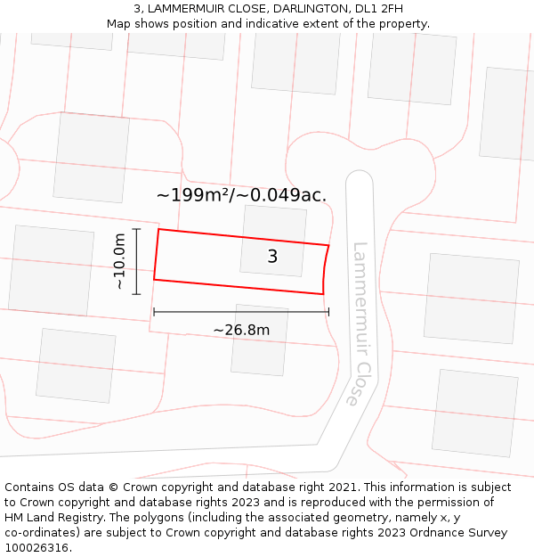 3, LAMMERMUIR CLOSE, DARLINGTON, DL1 2FH: Plot and title map