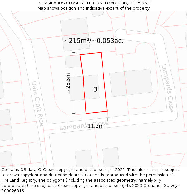 3, LAMPARDS CLOSE, ALLERTON, BRADFORD, BD15 9AZ: Plot and title map