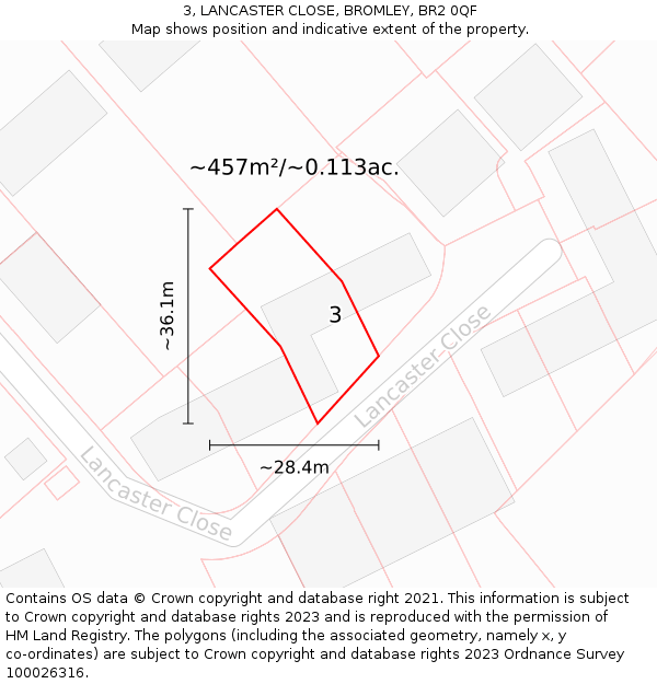 3, LANCASTER CLOSE, BROMLEY, BR2 0QF: Plot and title map