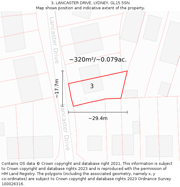 3, LANCASTER DRIVE, LYDNEY, GL15 5SN: Plot and title map