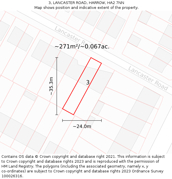 3, LANCASTER ROAD, HARROW, HA2 7NN: Plot and title map
