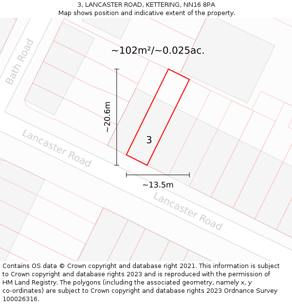 3, LANCASTER ROAD, KETTERING, NN16 8PA: Plot and title map