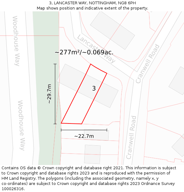 3, LANCASTER WAY, NOTTINGHAM, NG8 6PH: Plot and title map