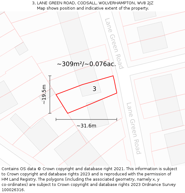 3, LANE GREEN ROAD, CODSALL, WOLVERHAMPTON, WV8 2JZ: Plot and title map