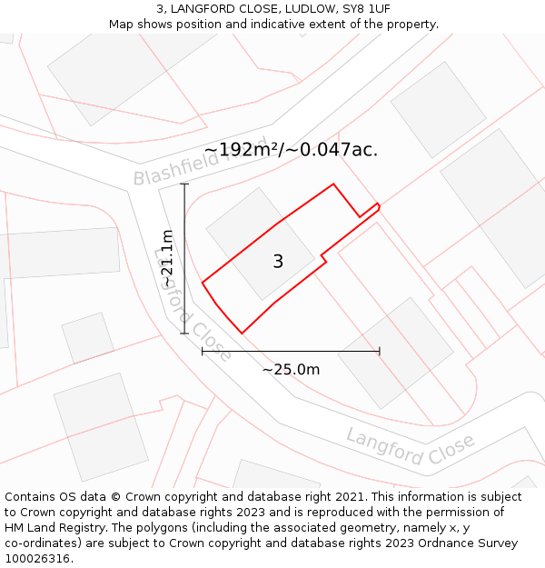 3, LANGFORD CLOSE, LUDLOW, SY8 1UF: Plot and title map