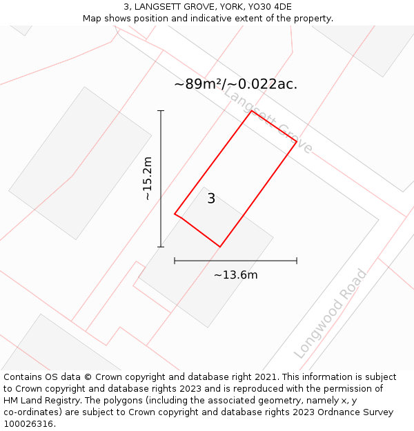 3, LANGSETT GROVE, YORK, YO30 4DE: Plot and title map