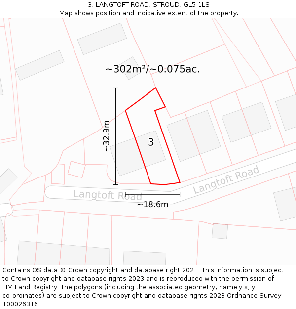 3, LANGTOFT ROAD, STROUD, GL5 1LS: Plot and title map