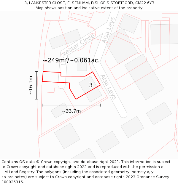 3, LANKESTER CLOSE, ELSENHAM, BISHOP'S STORTFORD, CM22 6YB: Plot and title map