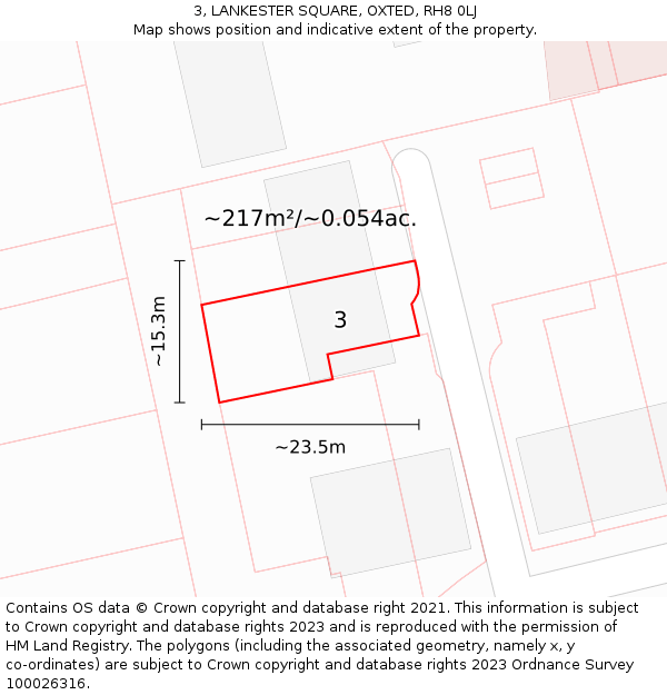 3, LANKESTER SQUARE, OXTED, RH8 0LJ: Plot and title map