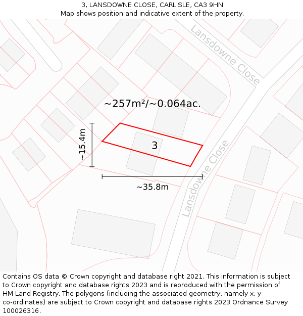 3, LANSDOWNE CLOSE, CARLISLE, CA3 9HN: Plot and title map