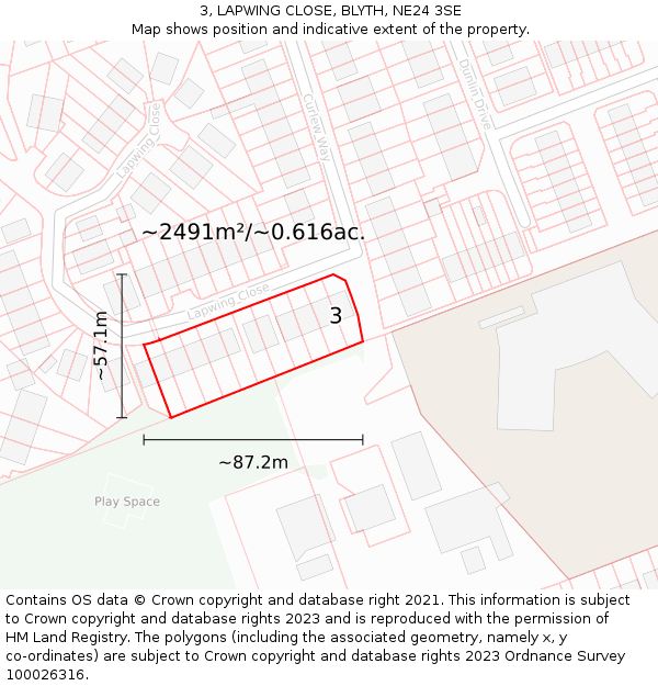 3, LAPWING CLOSE, BLYTH, NE24 3SE: Plot and title map