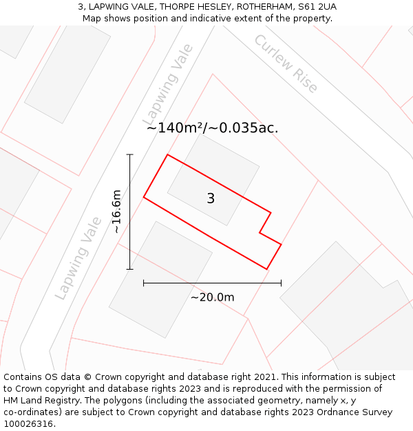 3, LAPWING VALE, THORPE HESLEY, ROTHERHAM, S61 2UA: Plot and title map